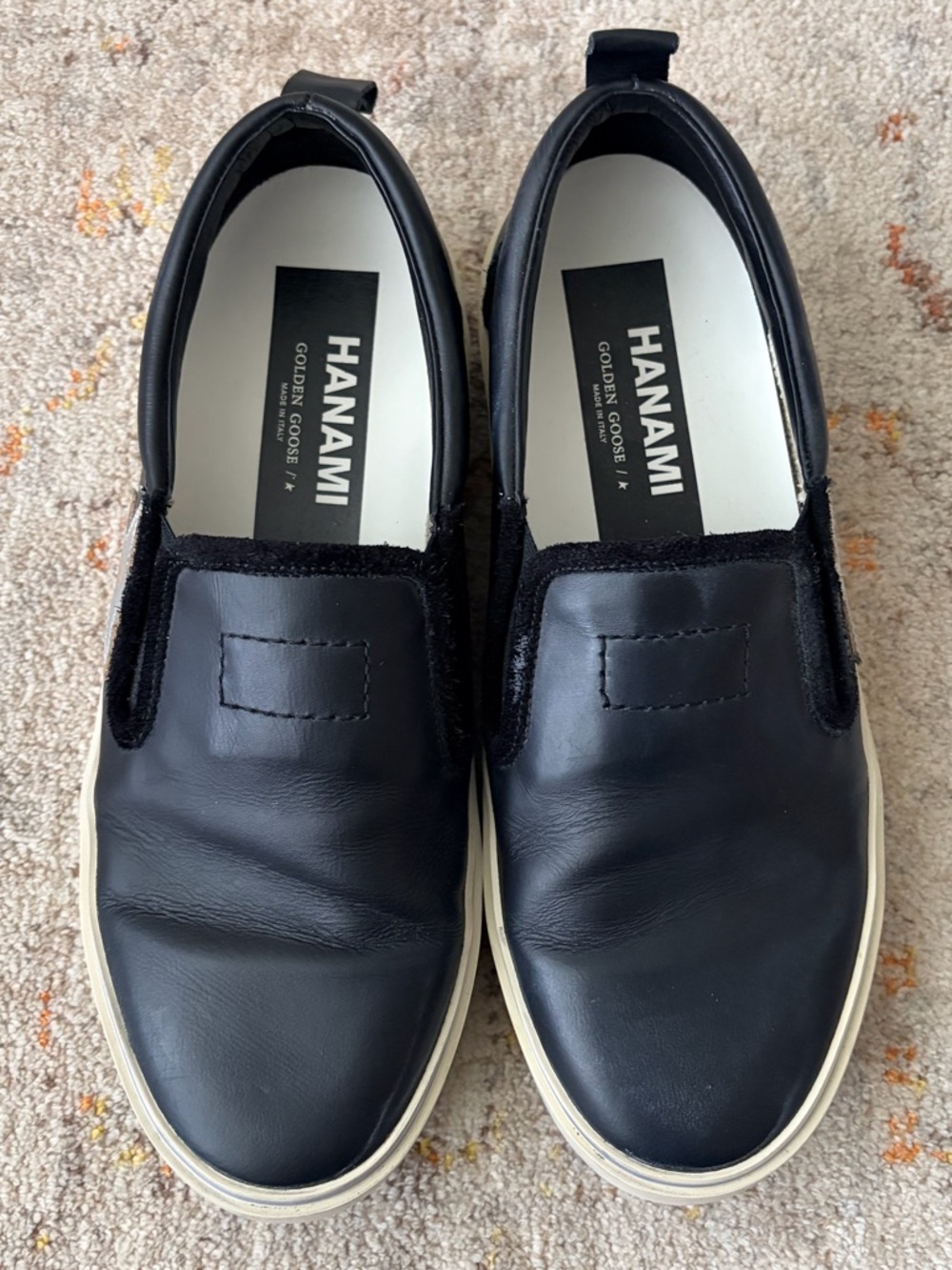 Golden Goose Black Leather Slip-On Sneakers with Cream Sole - Picture 1 of 8